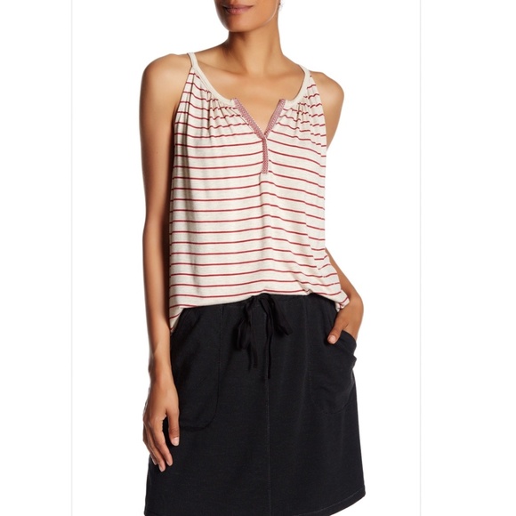 NWT Max Studio Sleeveless Tank Top Tunic Size M Red Oatmeal Striped Split Neck - Picture 1 of 10